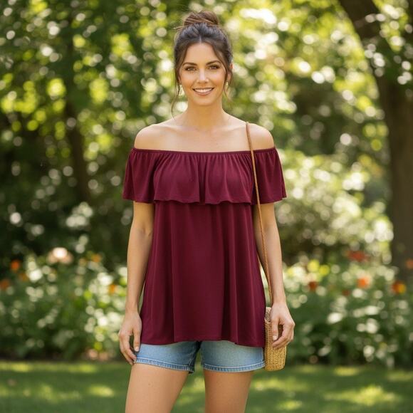 Agnes & Dora Tops - Agnes & Dora NWT Off Shoulder Flowy Tank Wine Size L Resort Festival Boho